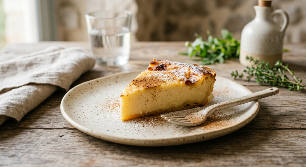 A professional, editorial-style close-up of an exquisite, lesser-known Greek dessert served on ceram
